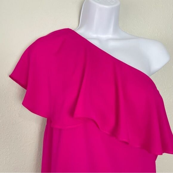 Amanda Uprichard pink fuchsia ruffle top one shoulder mini dress tunic S - Picture 2 of 14